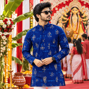 Puja Printed Panjabi Navy Blue