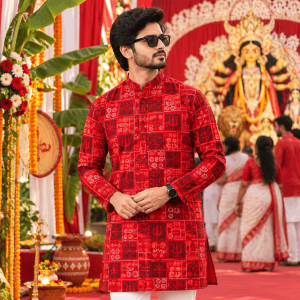 Puja Printed Panjabi Red 1