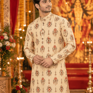 Puja Printed Panjabi off white